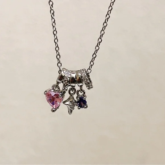 ✨ cute dangle with little pink heart tones/ star/ purple stones necklace - Picture 7 of 12